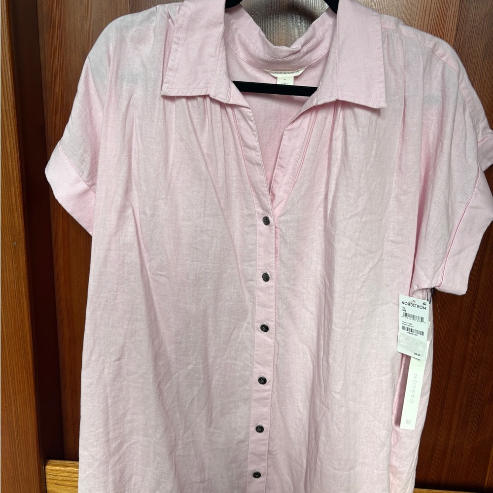 Caslon Pink Casual Button Down Shirt Lightweight Cotton
